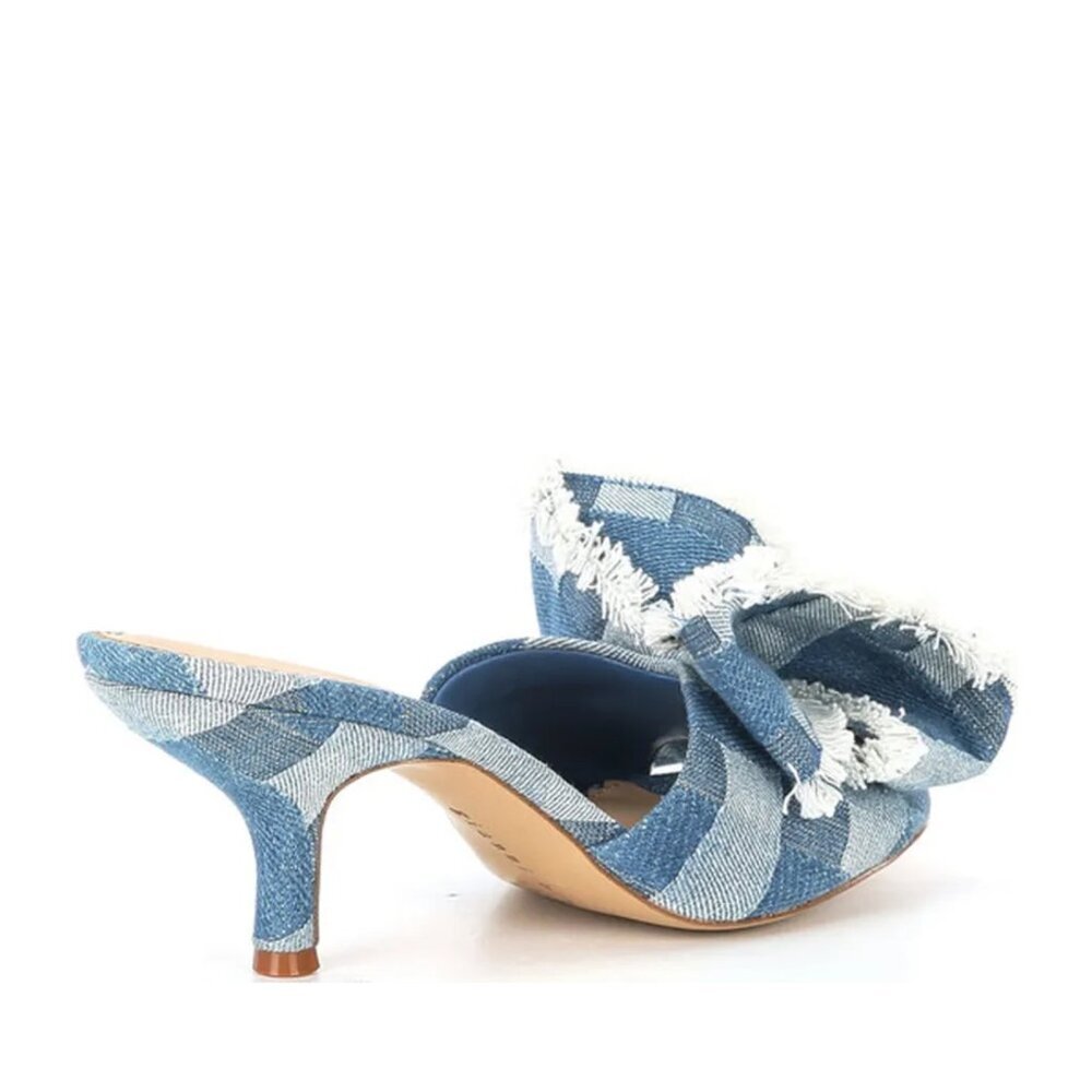 NEW Gianni Bini Wendell Patchwork Denim Bow Dress Slide Sandals - Picture 3 of 5